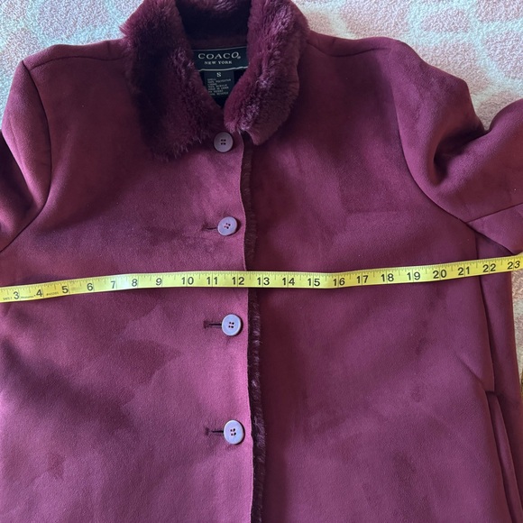 Coaco New York womens burgundy coat faux fur lined trim size S. - Picture 6 of 13
